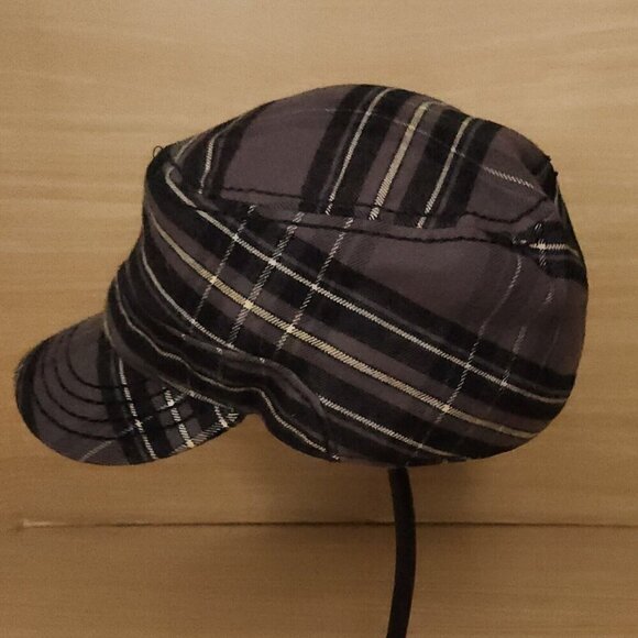 Broner Grey Black Plaid Cadet Style Hat Cap - Picture 2 of 6